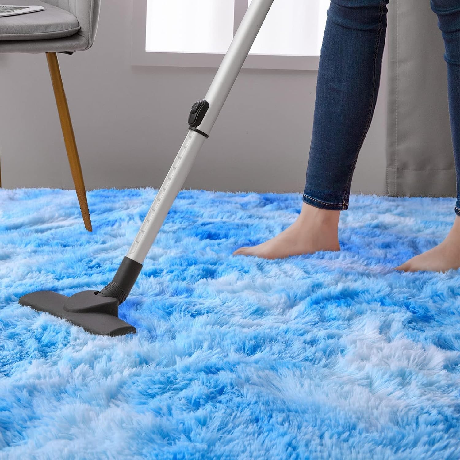 DweIke Fluffy Blue Shag Rugs for Bedroom Living Room, 4x6 Feet Soft Plush Tie-Dyed Light SkyBlue Girls Boys Kids Rug, Upgraded Non-Slip and Machine Washable Carpet for Dorm Nursery Classroom Decor