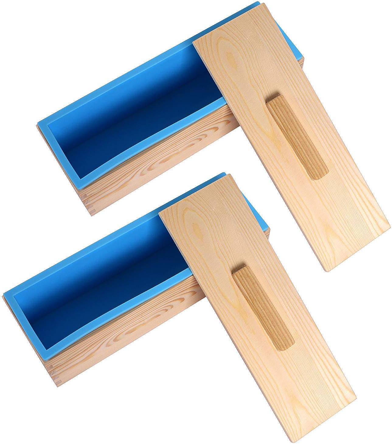 2 moldes de silicona para jabón con caja de madera y tapa, rectangulares flexibles para hacer jabón, vela, pasteles, chocolates, muffin, puu