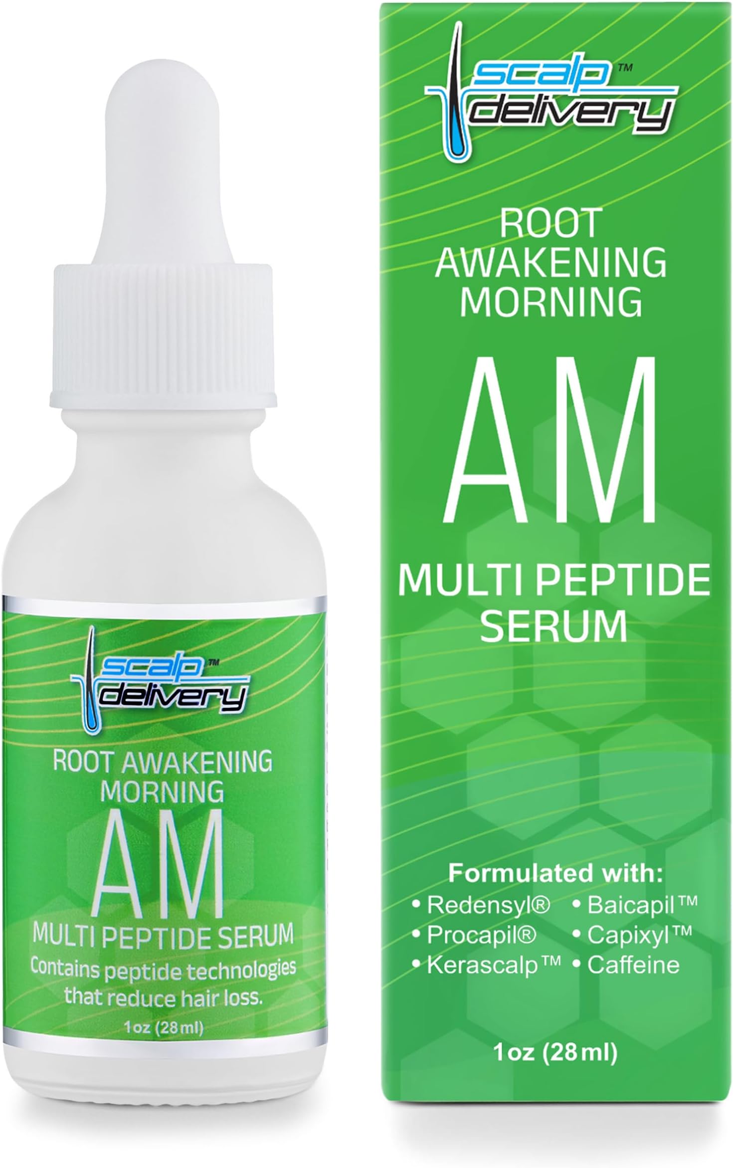Multi-Peptide Serum for Men & Women - Helps Reduce Hair Loss - Strengthens & Thickens - Plant-Based - Combats Thinning Hair - Healthy Longer Hair - Root Awakening Morning (AM) - 28ml