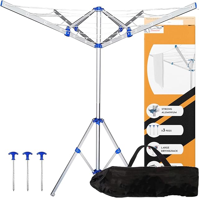 Xtremeauto Rotary Washing Line Airers, Clothes Airer Outdoor, Portable, Foldable & Freestanding 4 Arm Clothes Lines Washing Line Rotary For Indoor & Outdoor Dryer Caravan