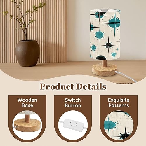 Miniatura 5 de Bedside Table Lamp Mid Century Retro Abstract Geometric Space Vintage Classic 1950S 1960S Dimmable Desk Lamp with Flaxen Fabric Shade Wood Base