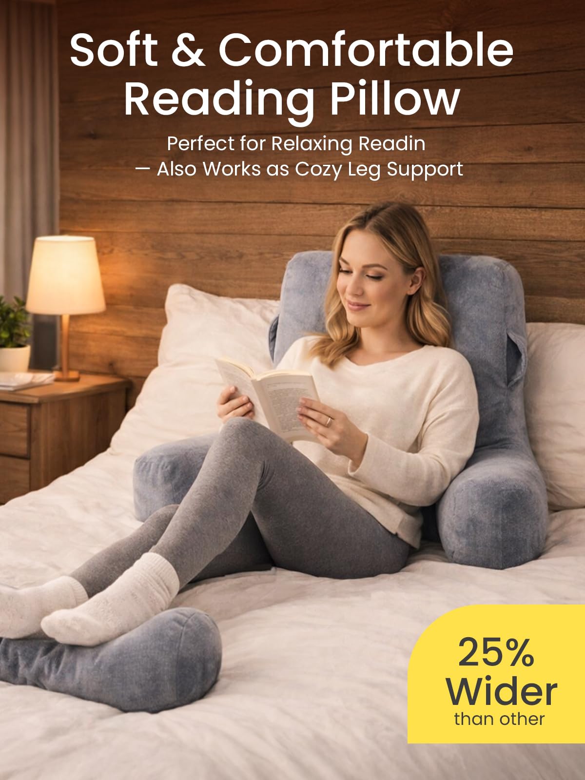 Lesekissen für Bett Erwachsene, Rückenkissen mit abnehmbarer Nackenrolle & hohen Armlehnen, (60-105) x 88 x 40 cm Bettkissen Rückenlehne zum Sitzen im Bett, Sofa, Lesen, Fernsehen,Grau (Grau, XL)