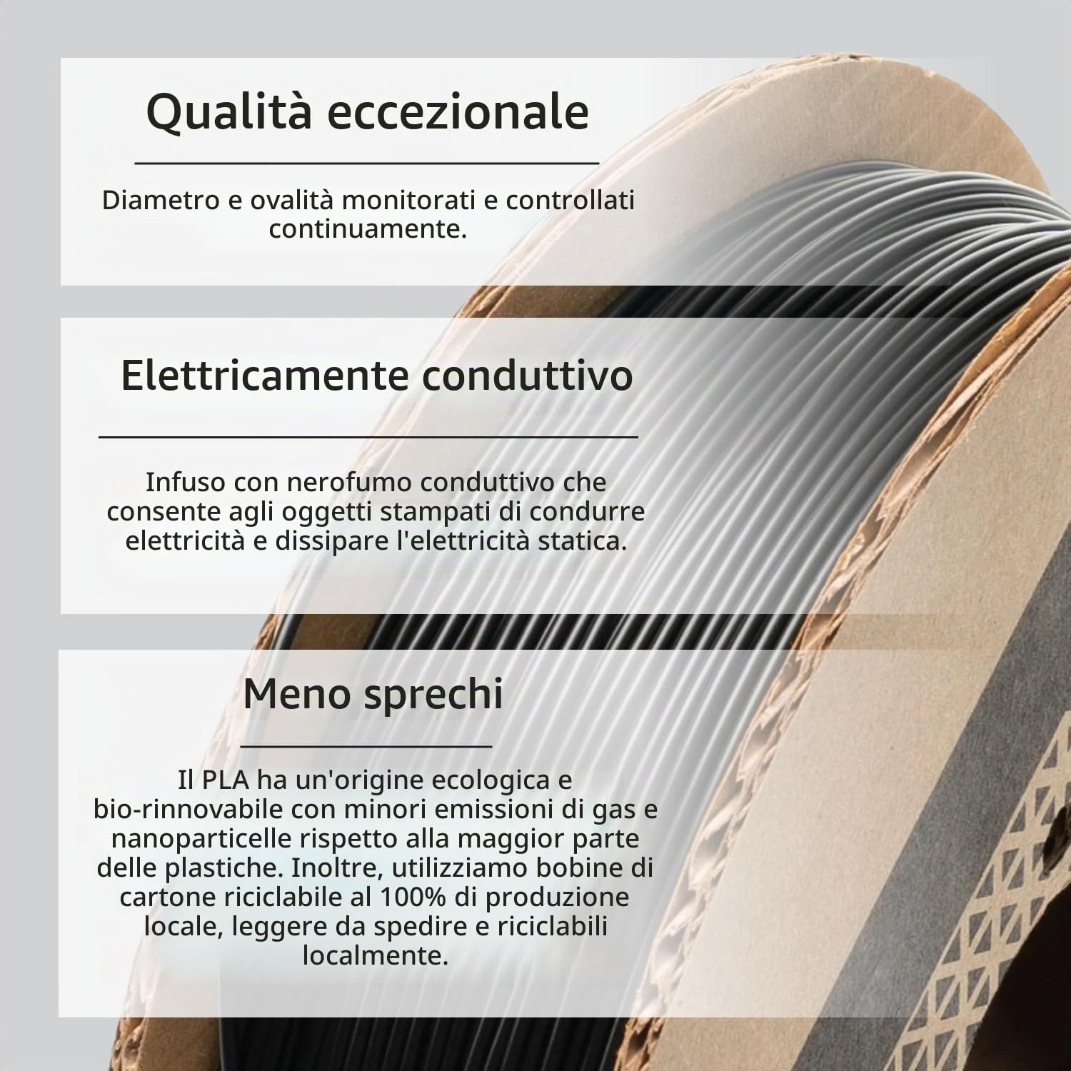 Proto-pasta CDP11705 - PLA conduttiva composita, 1,75 mm, 500 g, colore: Nero