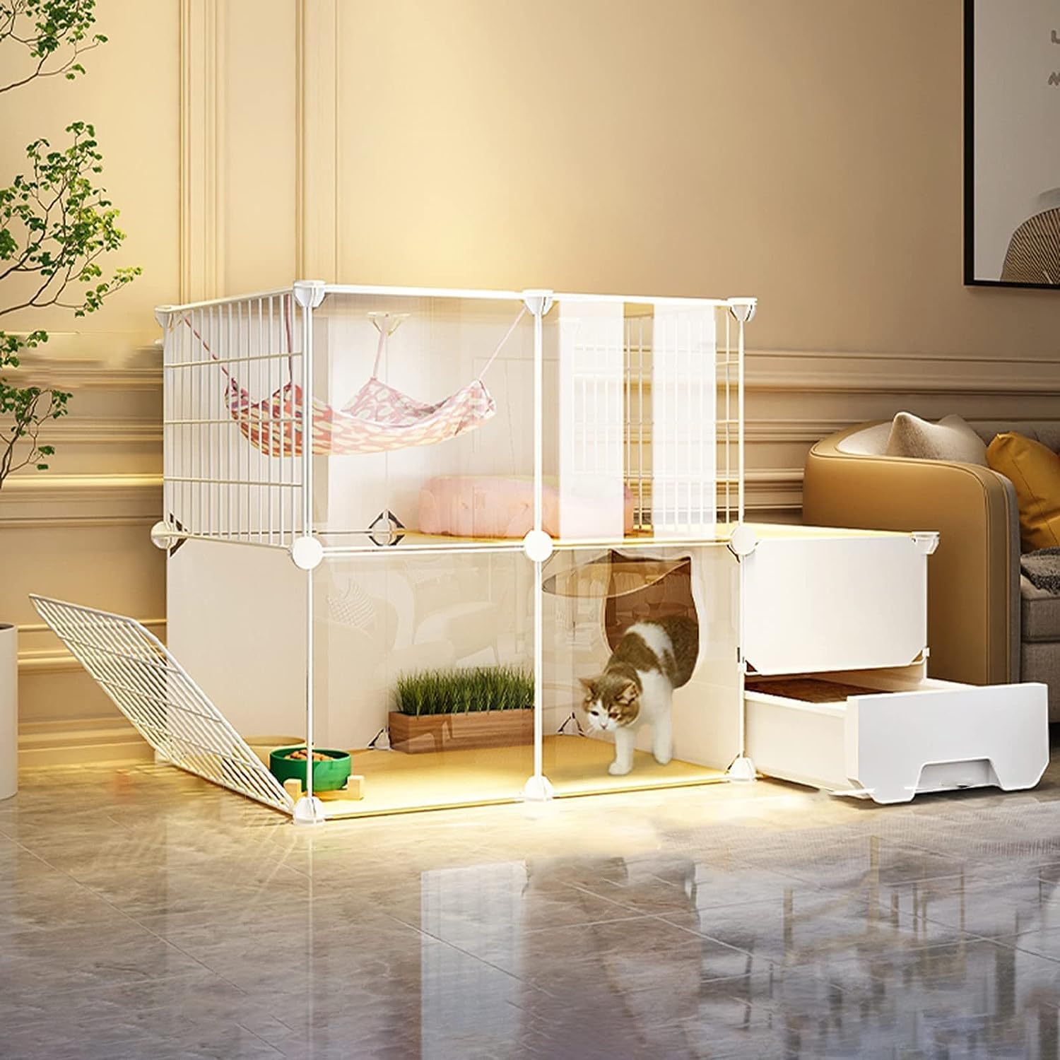 Large Indoor Cat Cage Playpen - Detachable Metal Wire Kennel for Cats & Puppies, Perfect Home Safe Space, Durable & Spacious Pet Enclosure