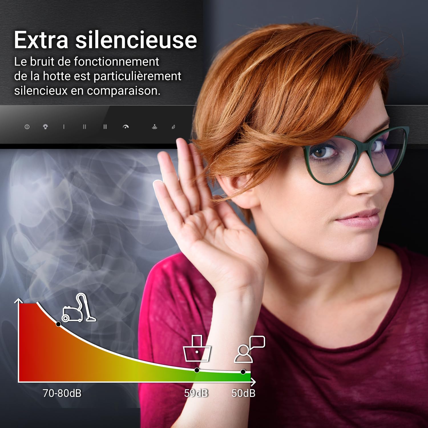KKT KOLBE Hotte murale 90 cm A+++ | 754 m³/h recyclage ou évacuation | mode automatique | noir verre | arrêt différé | éclairage LED bi-couleur | commande tactile | SHAPE9005S