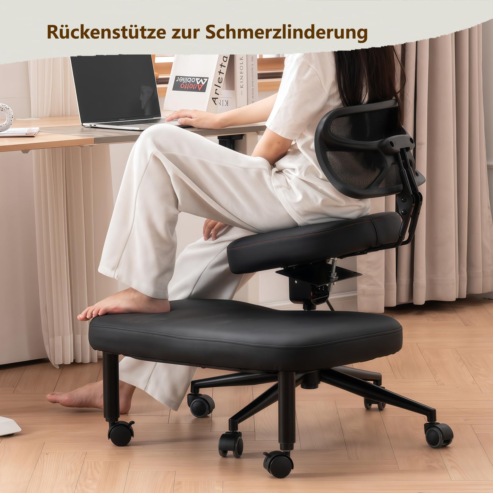 Chaise croisée avec roues, chaise à genoux polyvalente avec support arrière, tabouret réglable avec siège incliné pour une meilleure posture, coussins épais et confortables, noir