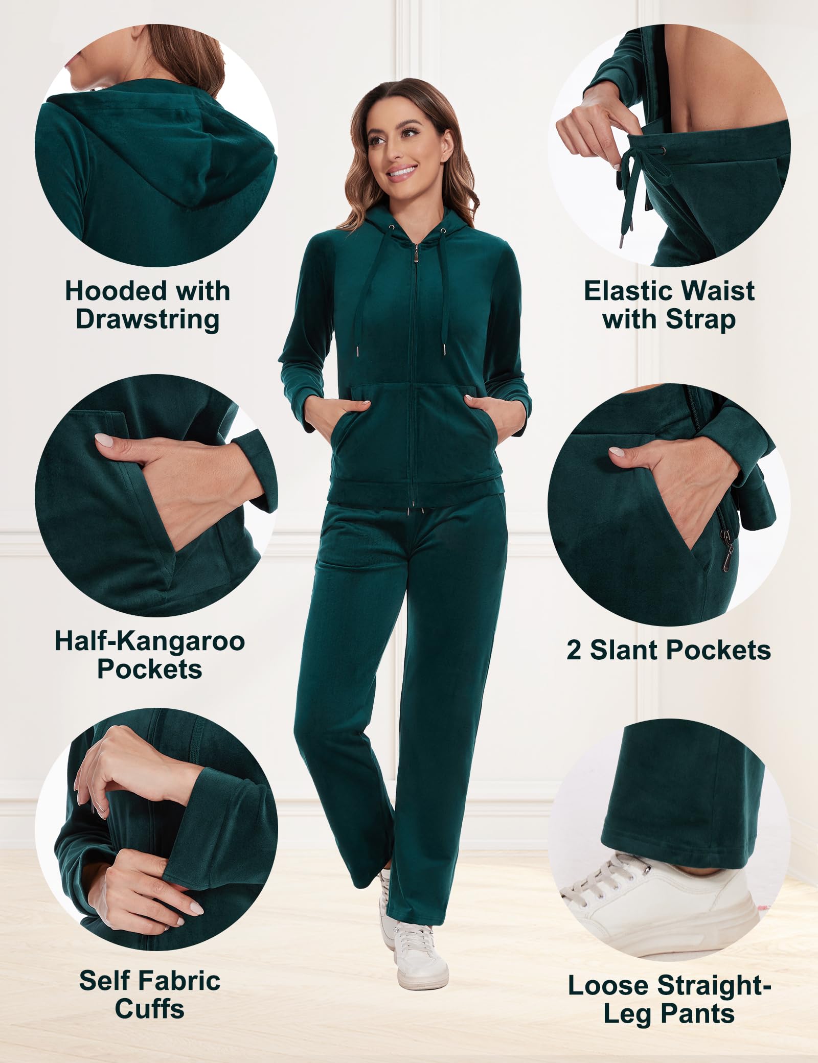 ROYAL MATRIX Women's Velour Tracksuit - 2 Pieces Velour Sweatsuits Velvet Track Suits Set Full Zip Hoodie & Sweatpants Sets