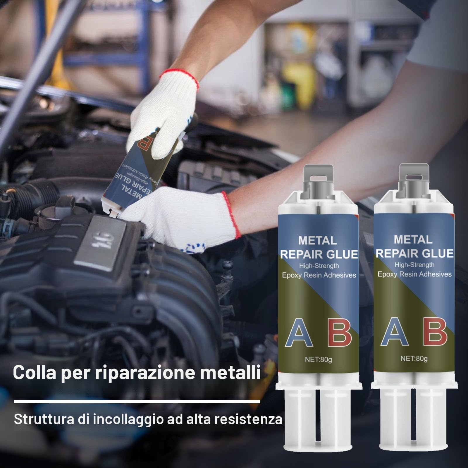 Colla per Metallo, 160 g, 2 Componenti, in Resina Epossidica, Extra Forte, per l'Incollaggio di Metallo, Acciaio Inossidabile, Legno, Ceramica, per la Riparazione, Ghisa