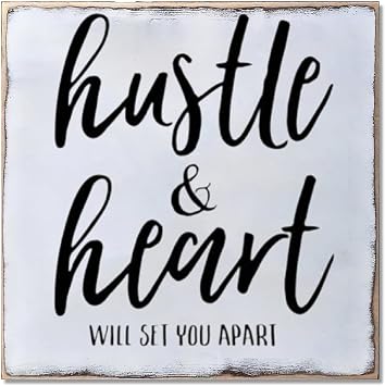 Aihesui Wood Sign Hanging Home Wall Decoration Hustle and Heart Will Set You Apart Wall Art Plaque for Living Room Kitchen Batheroom Bedroom Office School 12x12inch