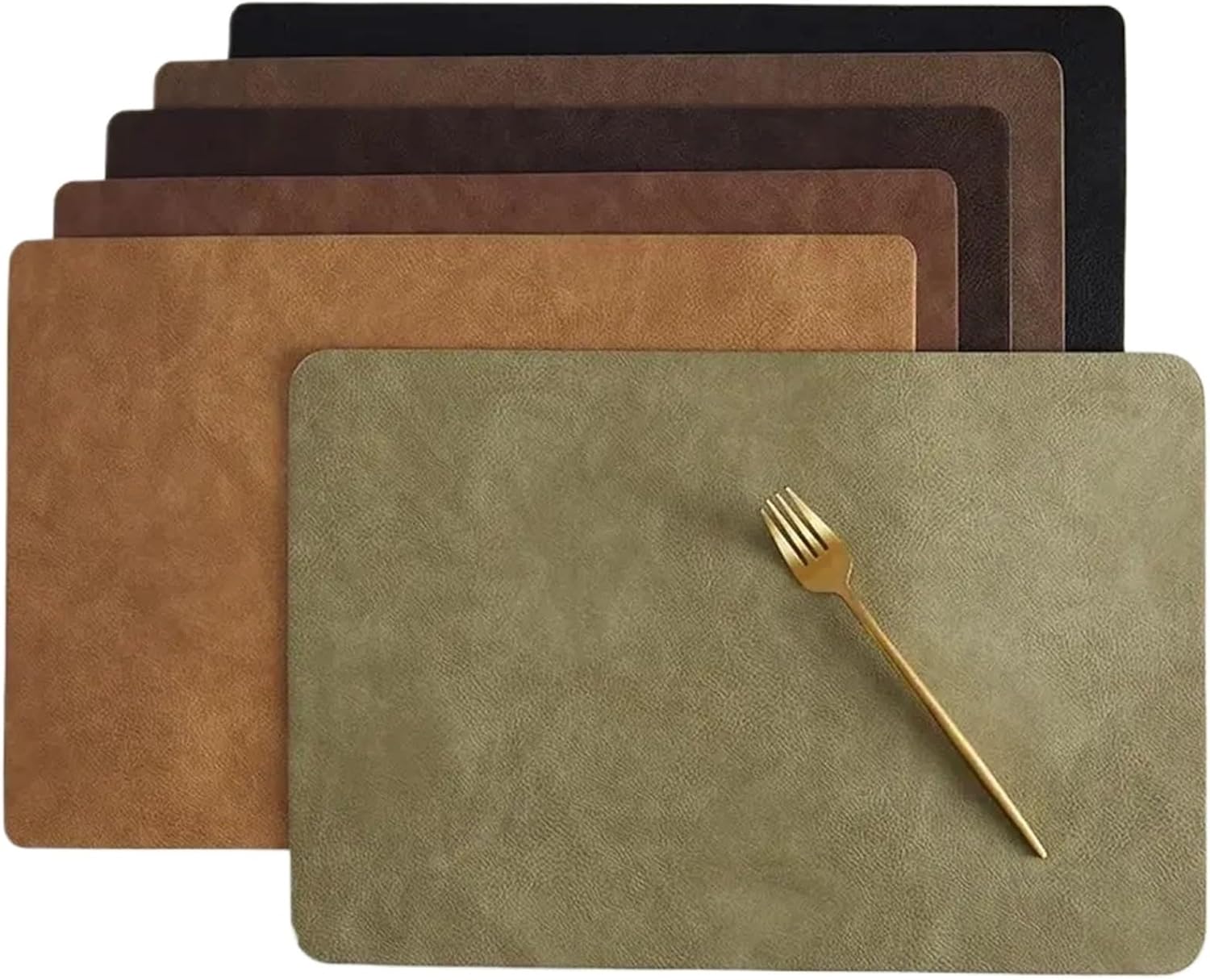 Double-Layer Circular Leather M at PVC Waterproof Bowl Pad Western Dining Cushio European Dining Table Mat(Light Brown)