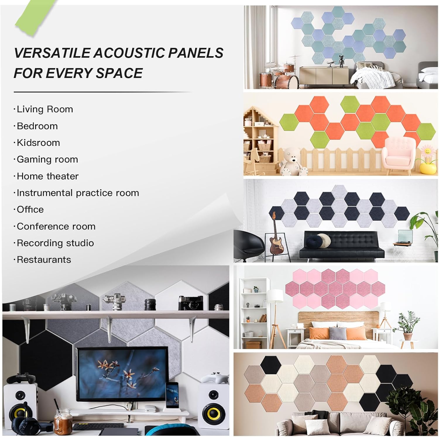 Mollywell Hexagon Acoustic Panels 14x12 - Reduce Echo & Reverb, Noise Blocking Wall Tiles for Living Room & Bedroom, Deep Camel, Deep Brown, Black, Beige Sound Absorbing Panels