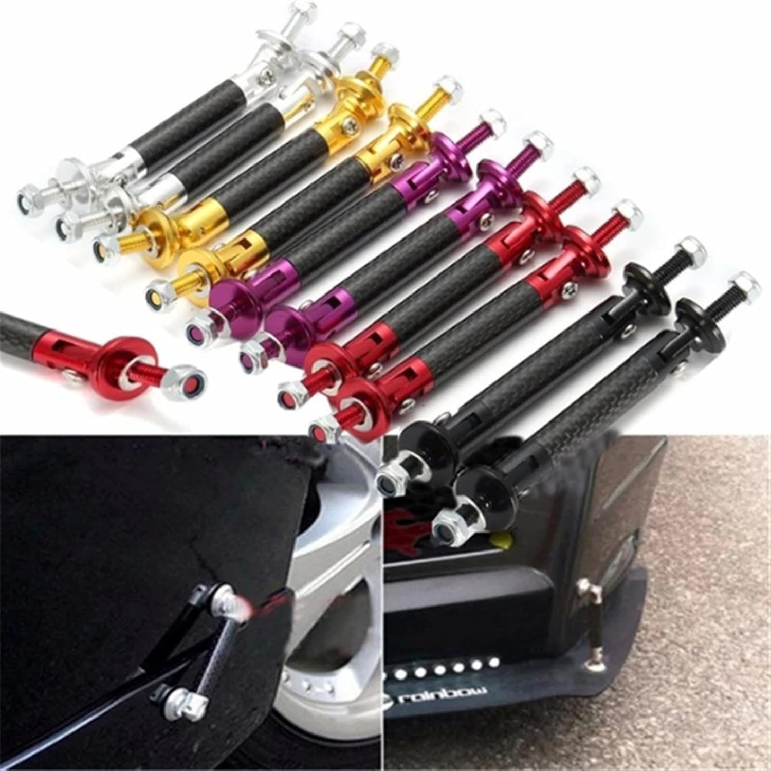 2PCS Universal Racing Car Front Rear Bumper Lip Splitter Spoiler Support Bar Kit Pull Strut Rod Adjustable 13cm Black Red Silver(Silver)