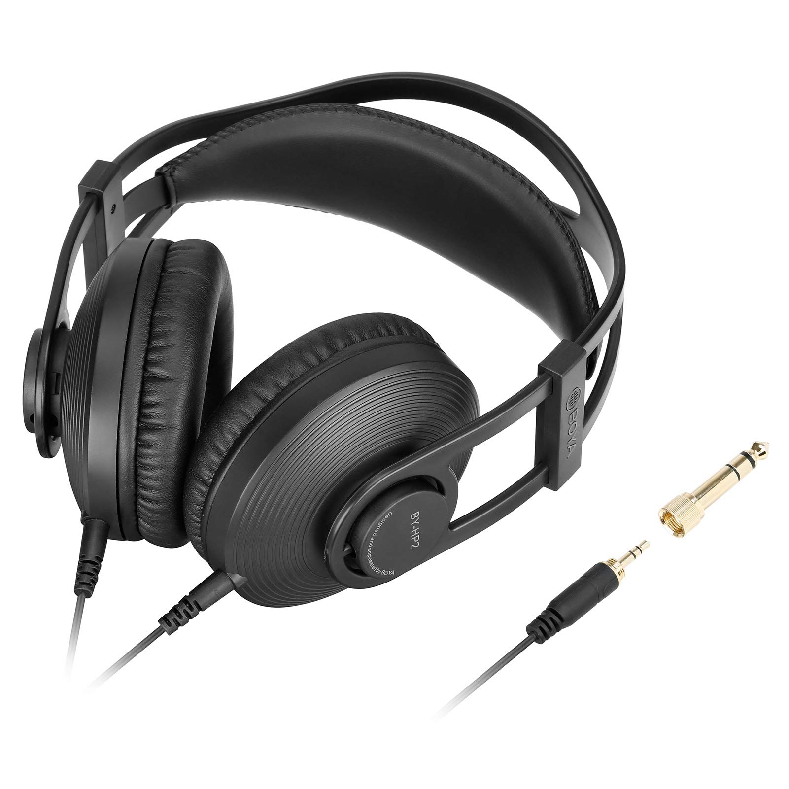 BY-HP2 - Auriculares con monitor de vídeo de alta fidelidad, sonido de proteína suave, almohadillas para orejas con salida estéreo de 3,5 mm y 6,35 mm para cámara de DJ, difusión, podcast, reunión