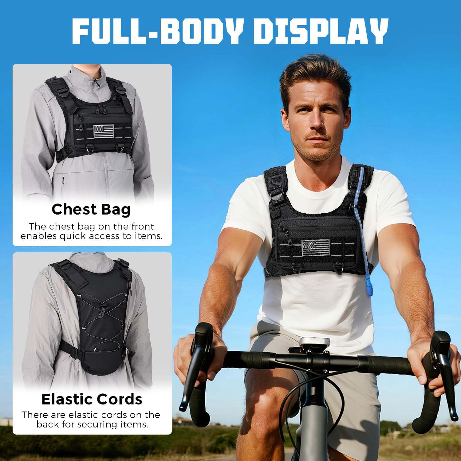 Running Hydration Vest with 2L Water Bladder， Lightweight Adjustable Hydration EDC Chest Pack for Men and Women, Water Backpack for Hiking, Cycling - Image 5