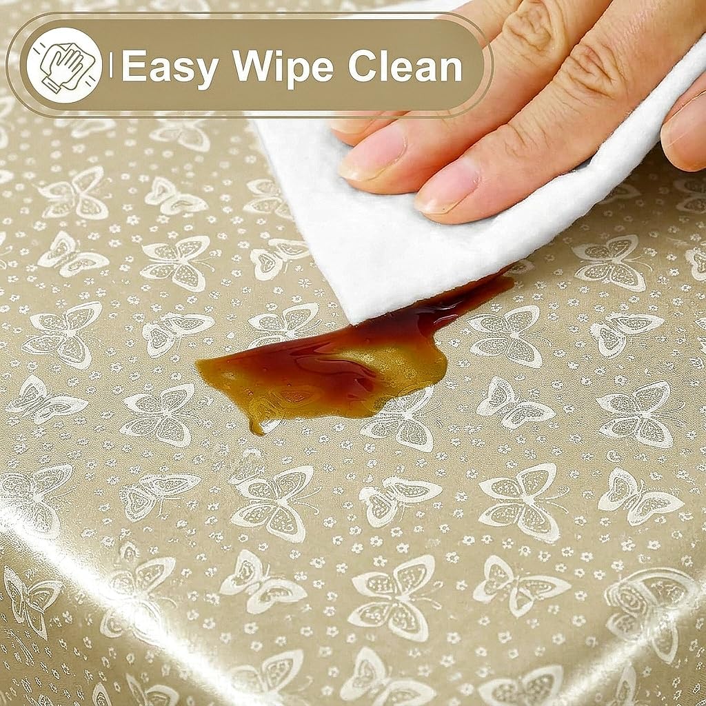 FAVE Gold Vinyl Tablecloth for Rectangle Tables 55x87 Inch, Waterproof Wipeable Table Cover, Heavy-Duty Stain-Resistant Tablecloth for Dining Party Wedding Picnic Indoor Outdoor Use(Butterfly)