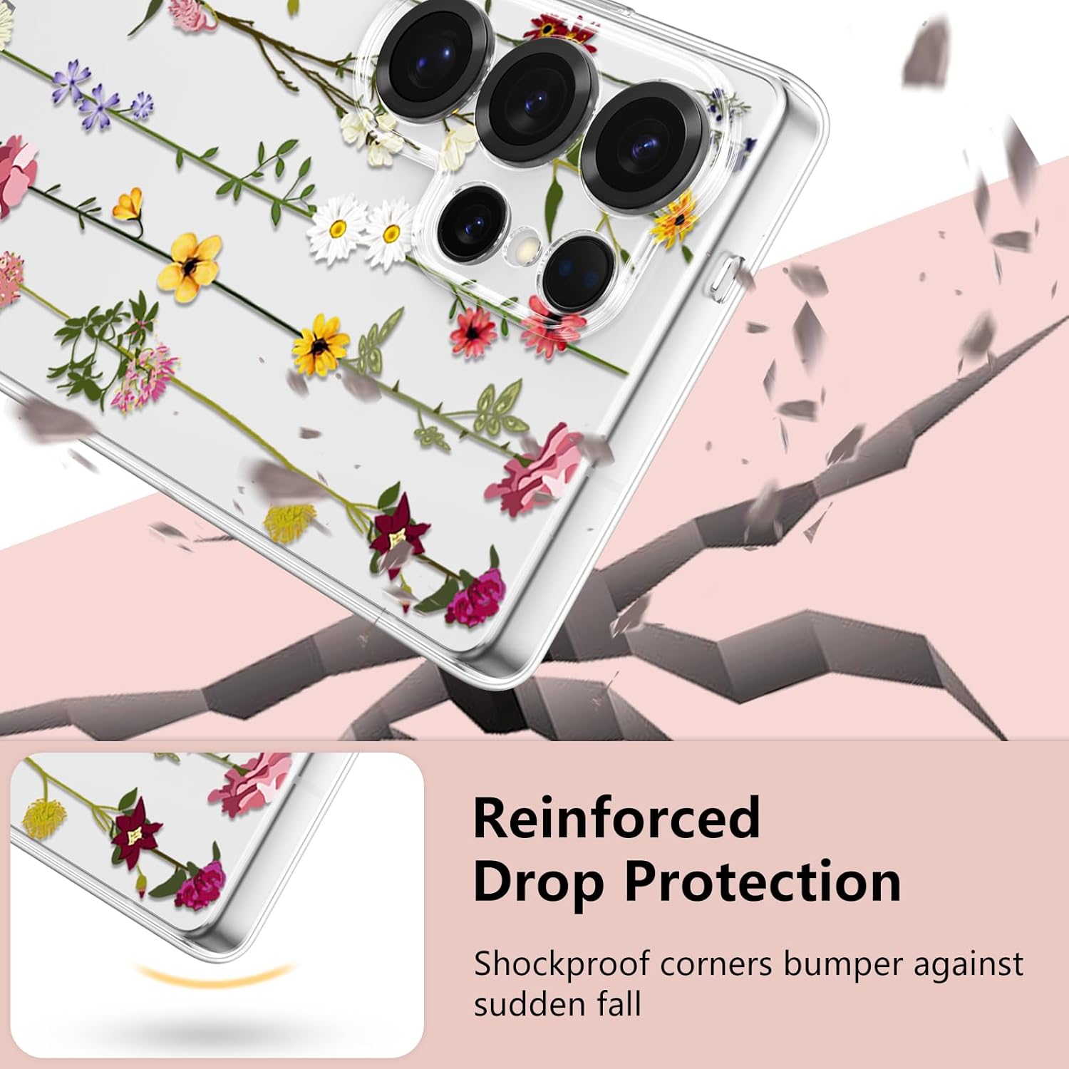 ZTOFERA Floral Case for Samsung Galaxy S25 Ultra 5G,Clear Cute Flower Pattern Case for Girls Women,Flexible Silicone Protective Slim Shockproof Bumper Phone Case for Galaxy S25 Ultra 6.9",Clear - Image 4