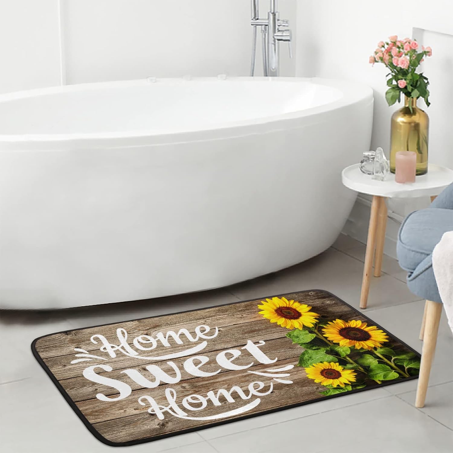 Fall Sunflower Kitchen Mats Retro Wooden Kitchen Rugs Mats 39 X 20 Non Slip Kitchen Floor Mat Doormat Soft Standing Mats Absorbent Bath Rug Runner Washable Carpet for Sink Area Home Decor