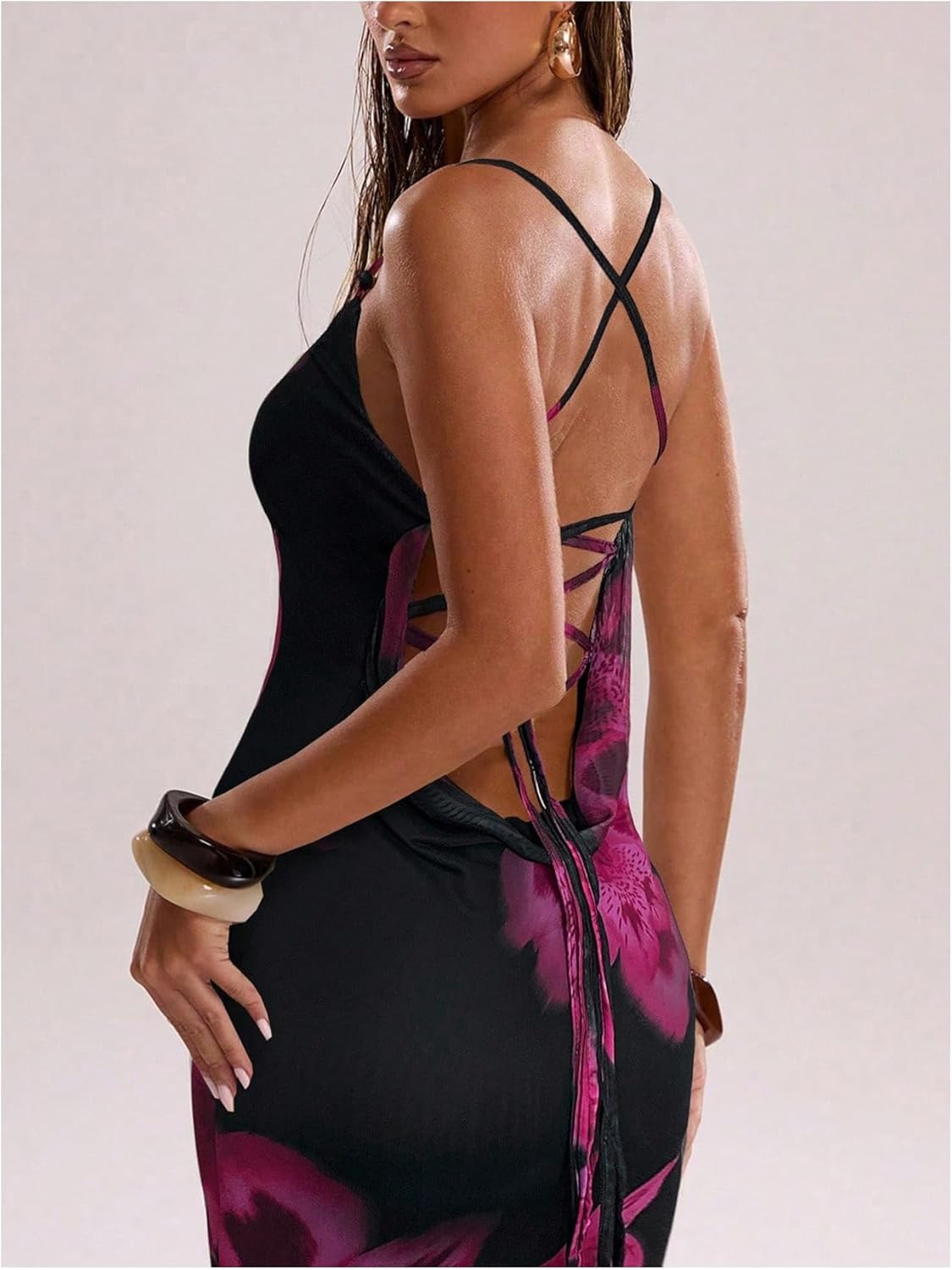 Milumia Women's Floral Criss Cross Tie Backless Maxi Dress Sleeveless Vacation Fitted Long Dresses - Image 4