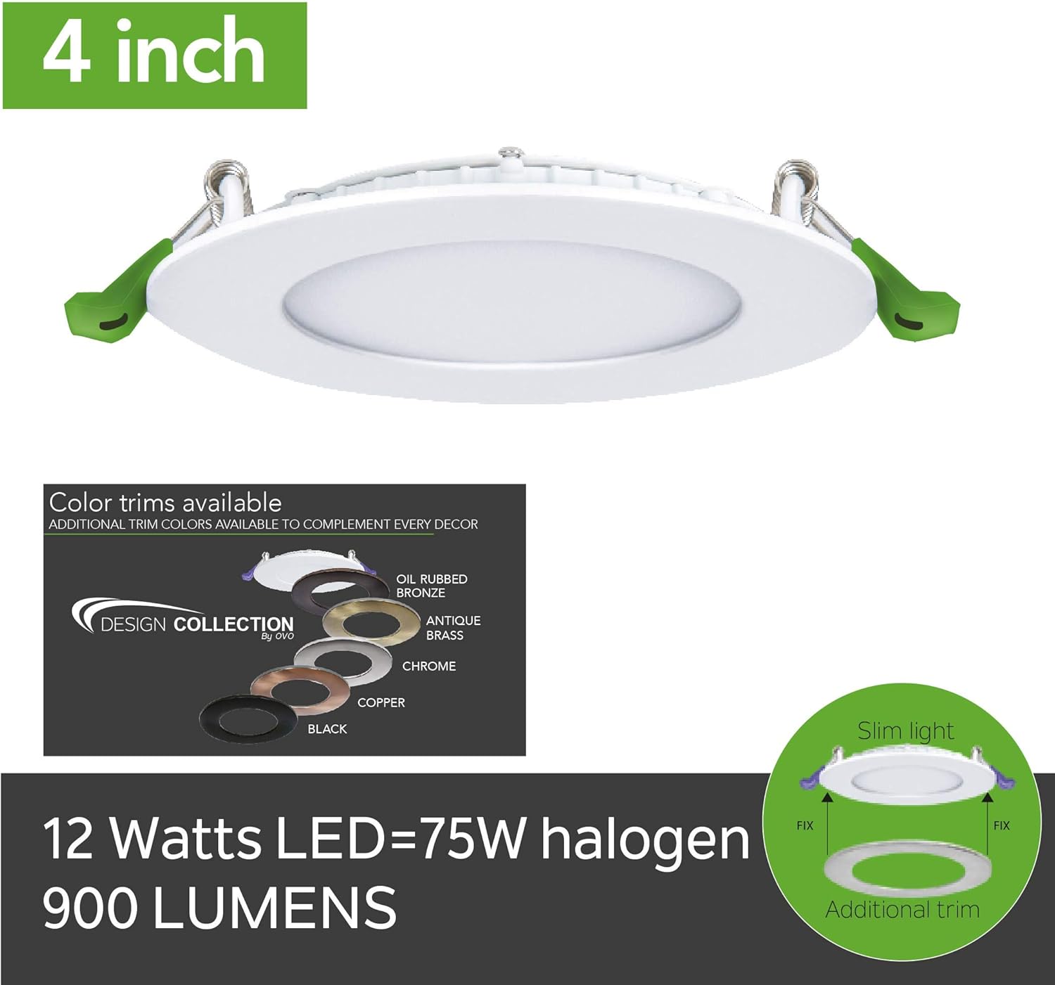 🛒 Crаzу Dеаlѕ Ovo O-SL4-WH-3K LED Ultra Recessed Slim Panel Light with Junction Box 12W, 900 Lumens, 3000K Warm White, IC Rated, Dimmable, 4 inch