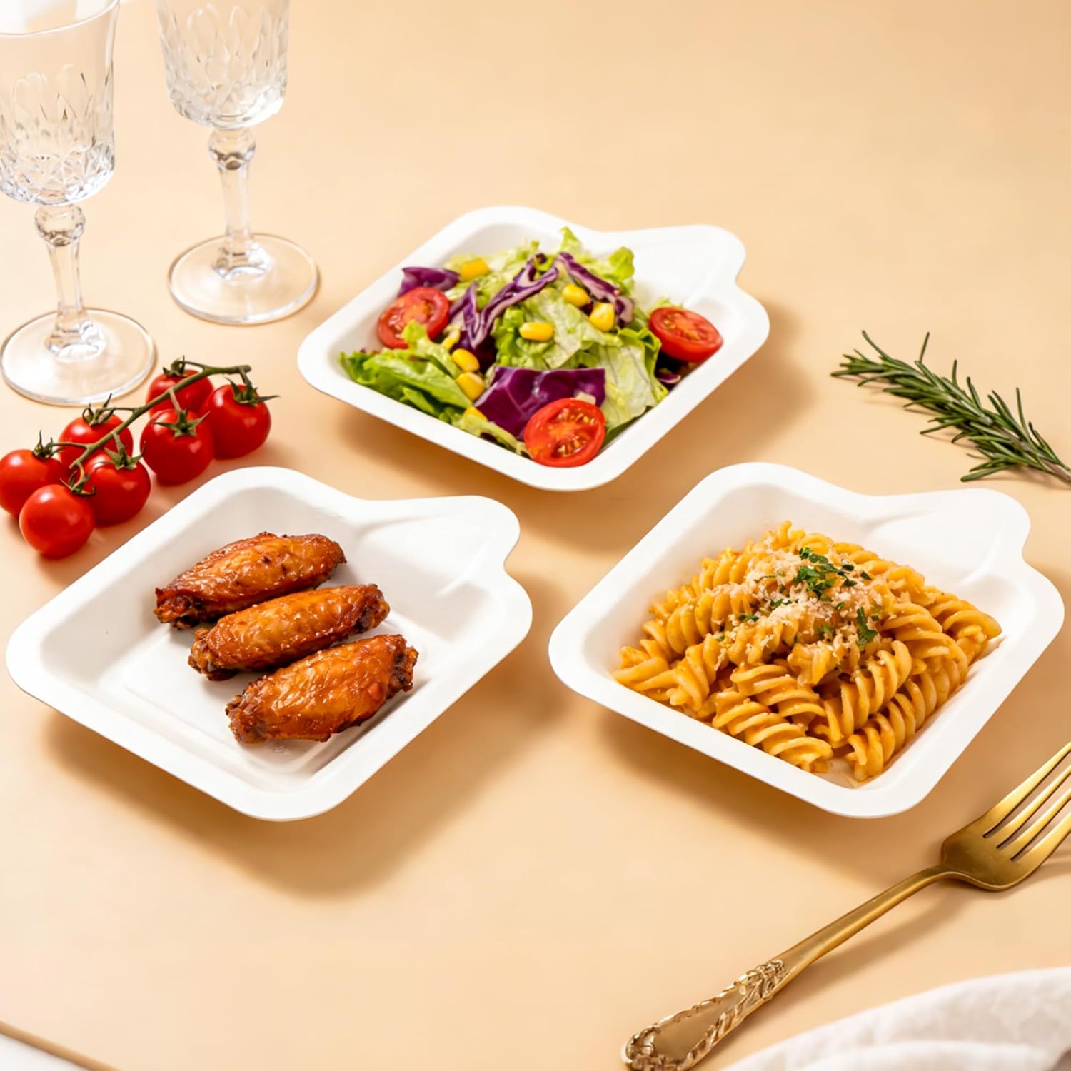 SIBAO 200 Pack Small Square Paper Plate Bulk,4.5 Inch Compostable & Disposable Plates For Dessert,Party Snack,Appetizer,Sugarcane Bagasse,White