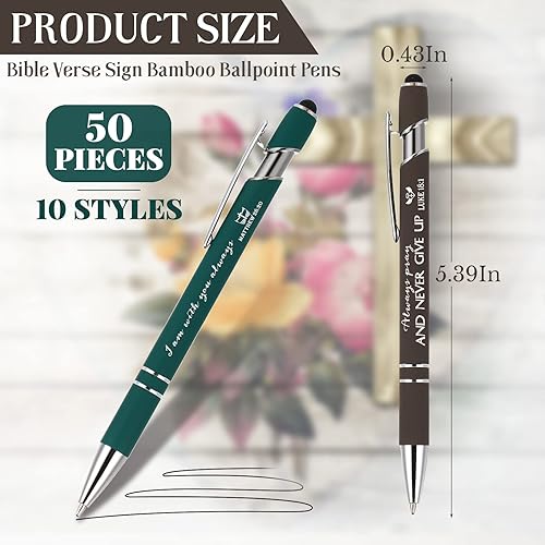 Miniatura 2 de Fuutreo V 50 bolígrafos cristianos de regalo a granel con versículos bíblicos inspiradores, pantalla táctil, escritura positiva, bolígrafos de metal