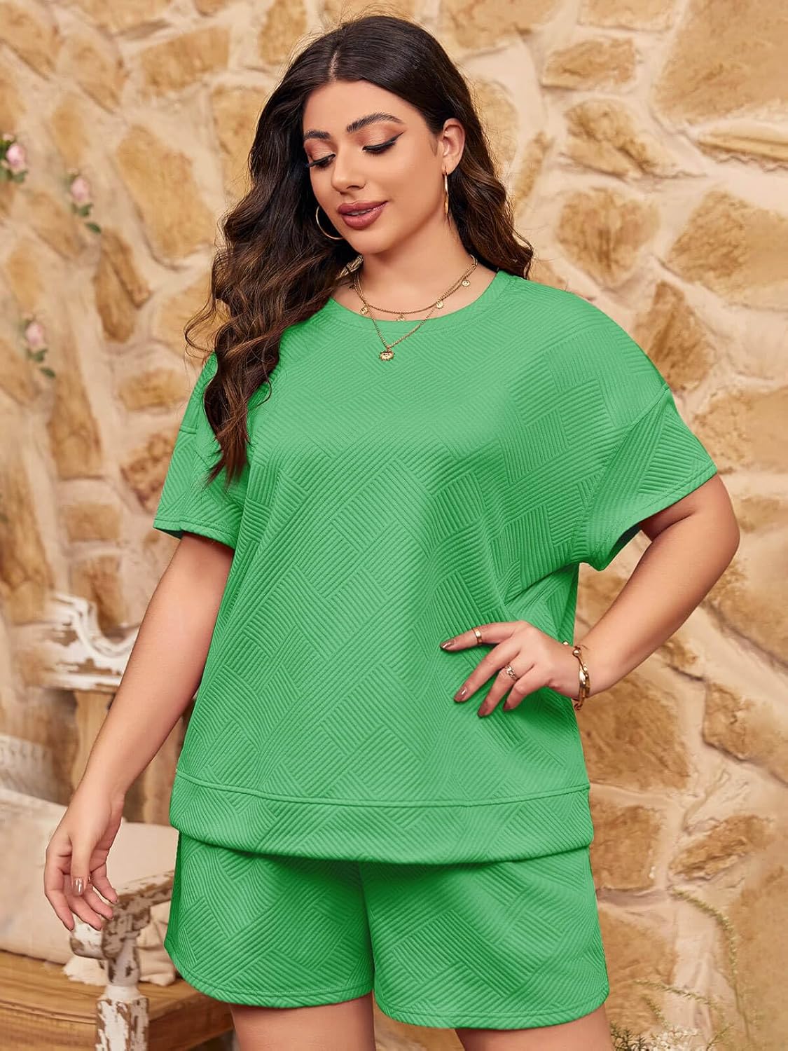 Imily Bela Womens Loungewear Set Short Sleeve Tops and Shorts 2 Piece Outfits Plus Size Oversized Pajama Set with Pockets - Image 4