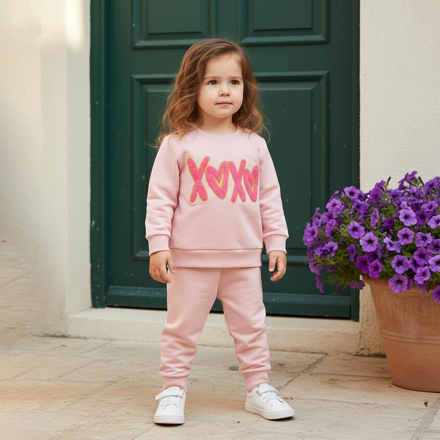 Toddler Girl Valentines Day Outfit Waffle Heart Sweatshirt Pants Set Baby Girls Spring Pullover Top Jogger Clothes - Image 3