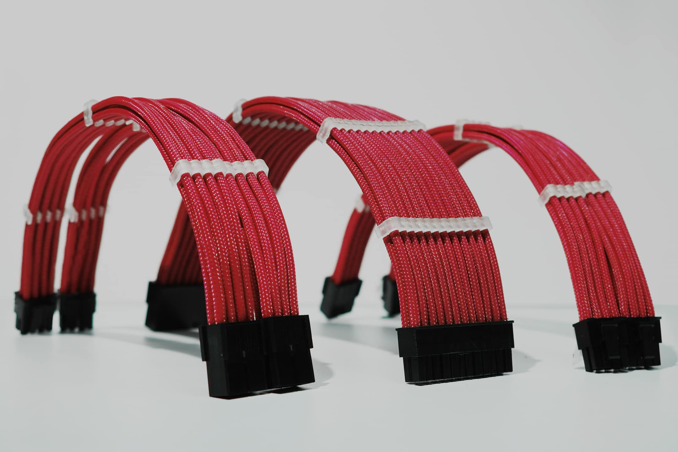 Volted Mods PSU Custom Sleeved Extension Cable w/Comb kit┃1 x 24 P (20+4)┃1 x 8 P (4+4) CPU┃2 x 8 P (6+2) GPU Set┃30CM 300MM (Red)