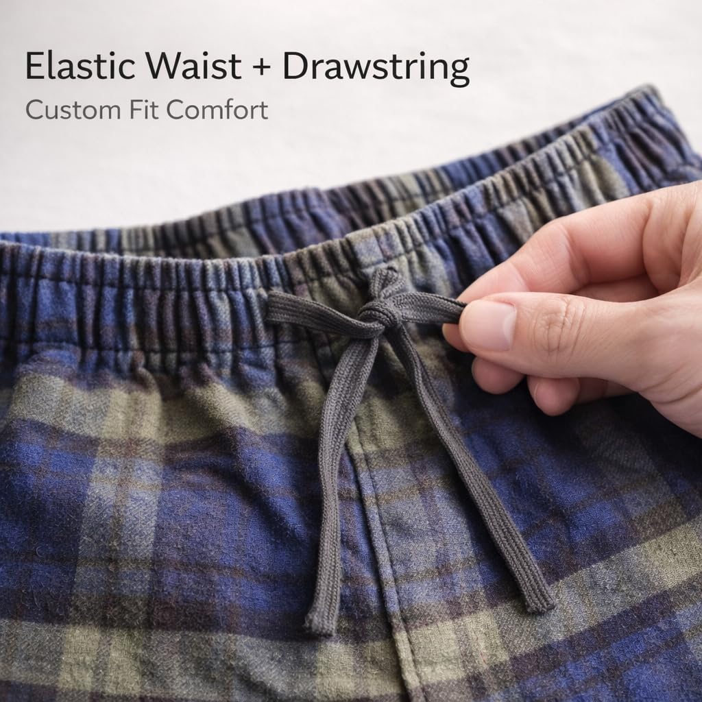 Pigiama Uomo in Flanella 100% Cotone a Quadri con Camicia e Pantaloni con Vita Elastica, Morbido e Caldo per Inverno