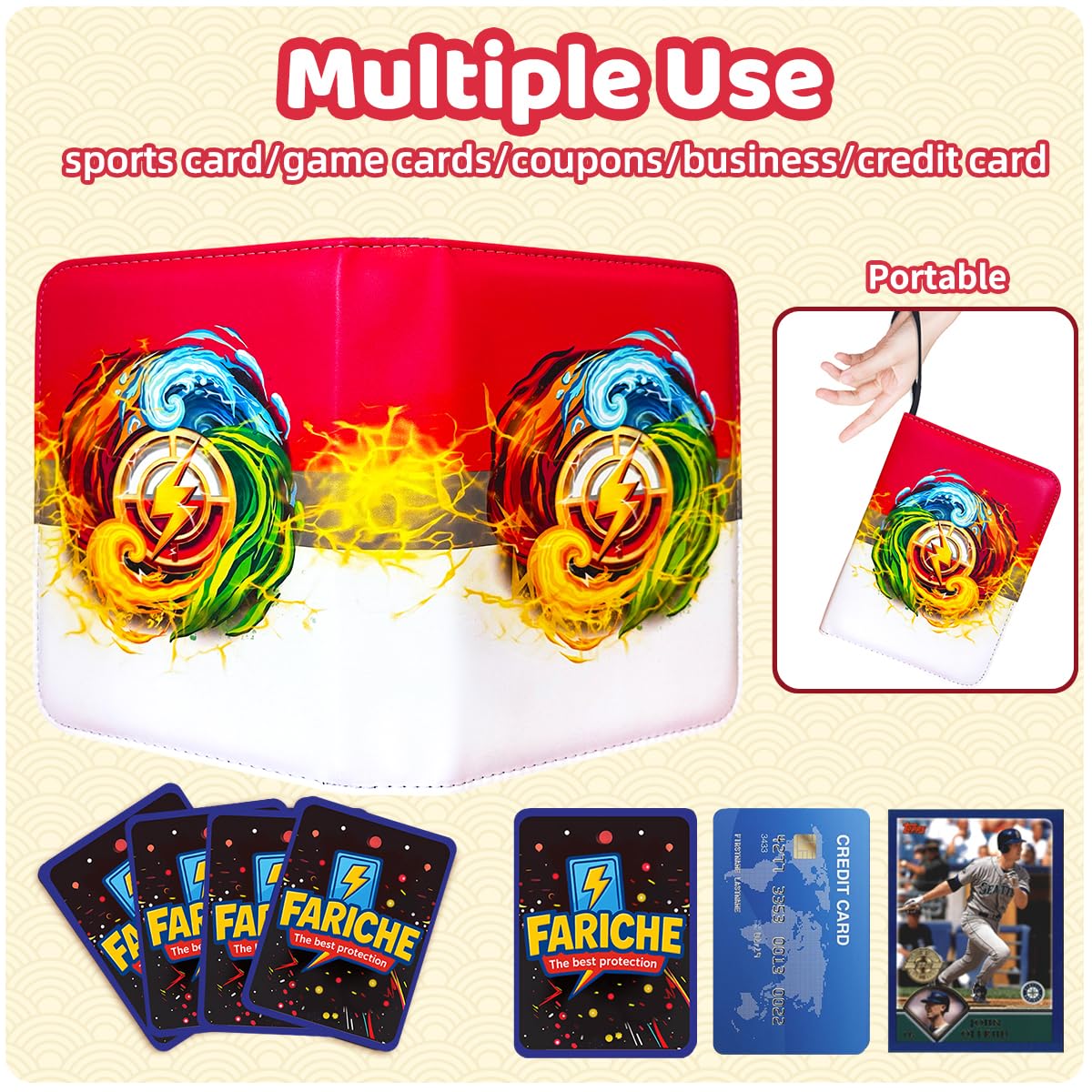 Segregator na karty kolekcjonerskie TCG, 4-kieszeniowy przenośny segregator na karty Ablum, pasuje do 400 kart z 50 zdejmowanymi rękawami, wodoodporne etui do przechowywania, 4 kolory