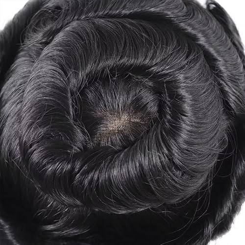 Miniatura 6 de HAPPY&CC Toupee - Sistema de reemplazo de cabello humano real para hombre, transpirable, piel fina, encaje suizo, densidad media de luz, unidades de