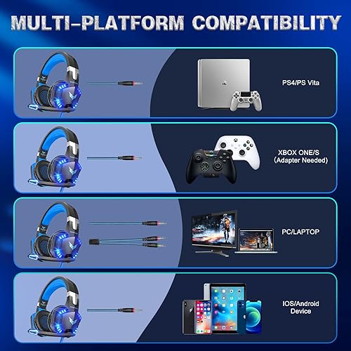 Miniatura 5 de Auriculares para juegos Xbox One con sonido envolvente estéreo auriculares para juegos PS4 con micrófono y luz LED con cancelación de ruido