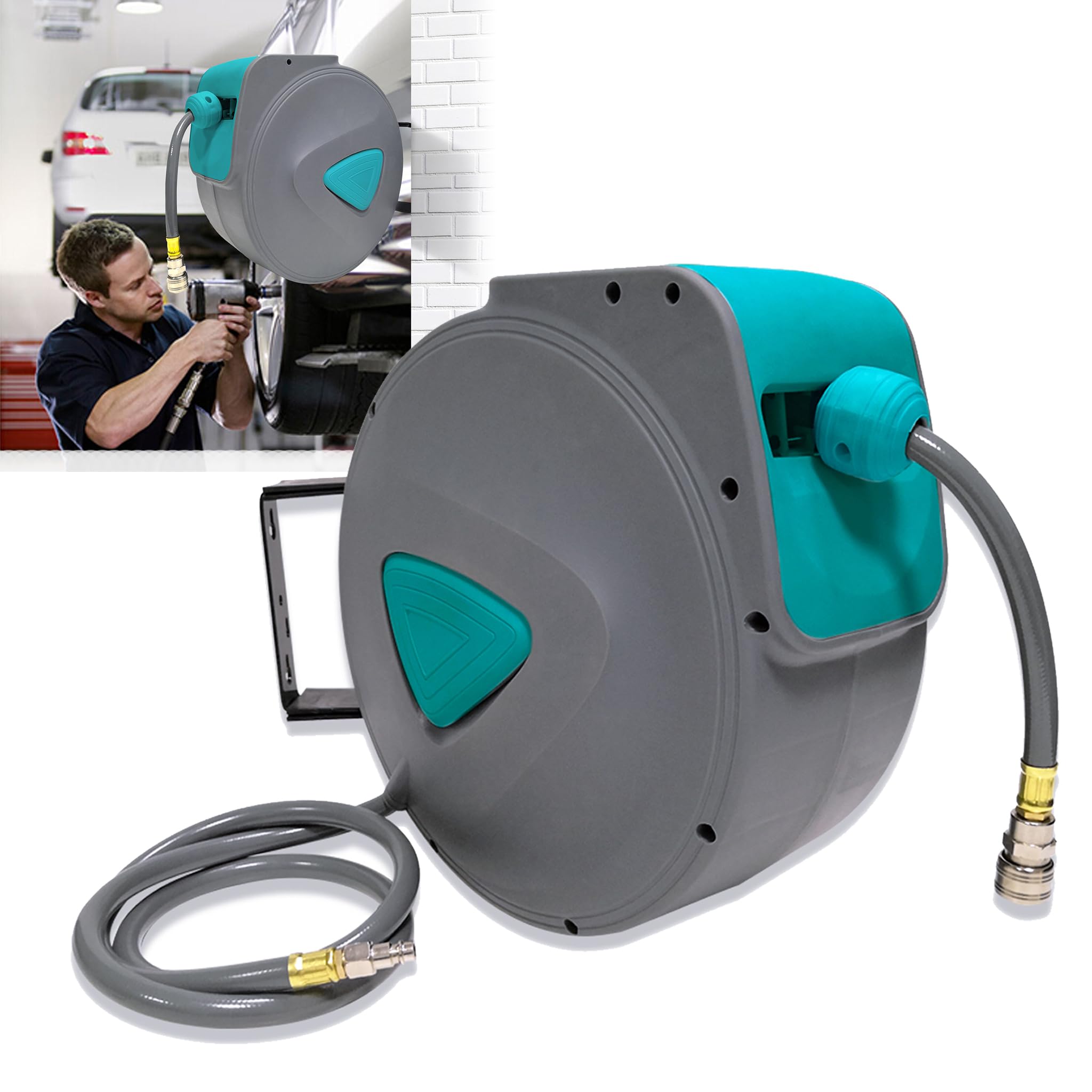 10m Druckluftschlauchtrommel 1/4" Anschluss Druckluftschlauch Aufrolle Automatisch Schlauchtrommel Wandschlauchhalter Schlauchaufroller für Auto-Werkstatt usw