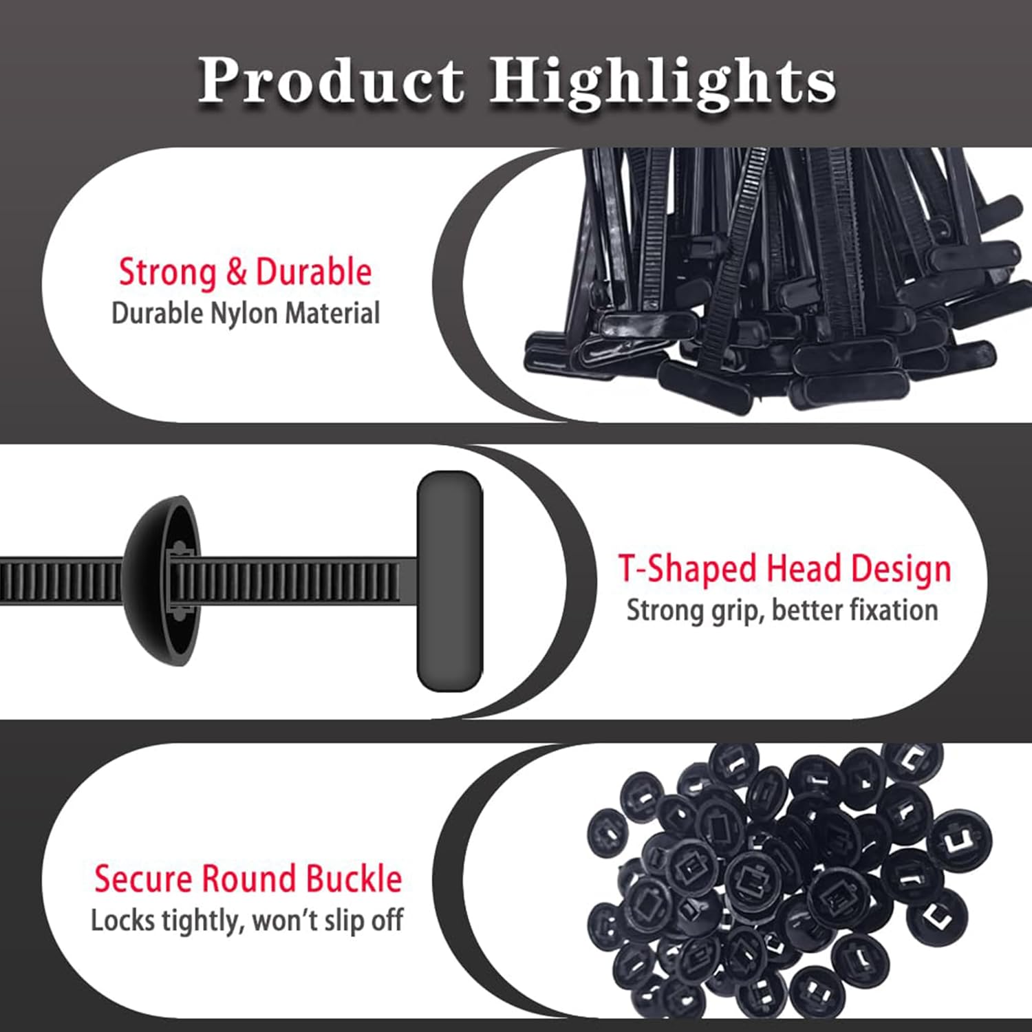 2025 Upgraded Nylon Universal Cable Tie Buckle, Heavy Duty Self-Locking Nylon Zip Ties Holder, New Multifunctional Cable Tie Buckle for Car Daily Repair(150, Black)