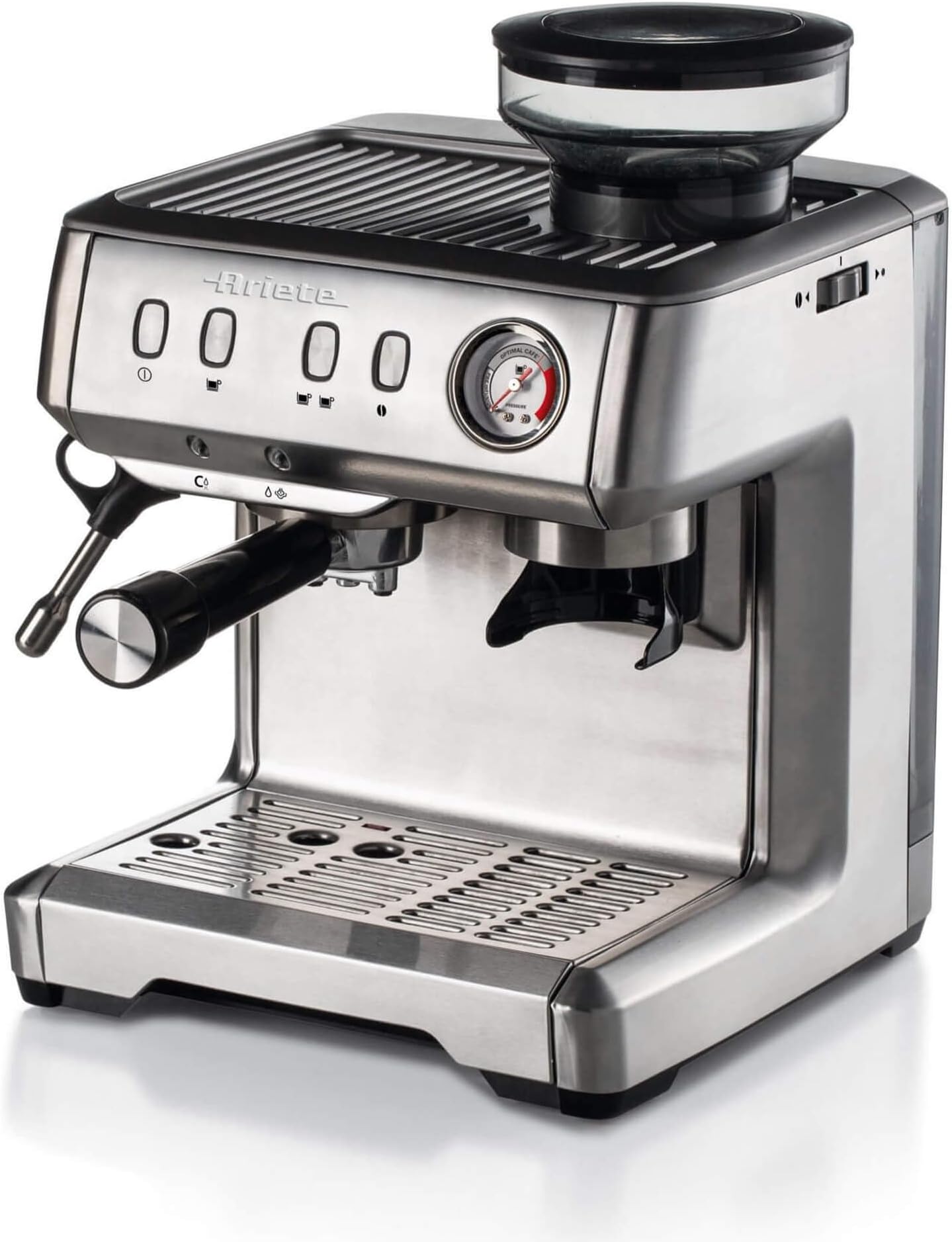 Ariete 1313 Espresso Machine by DeLonghi – Semi Automatic Coffee Maker | 15-Bar Pressure | Make Espresso, Cappuccino, Latte & More | Bean to Cup coffee maker | 1600W | Silver | 2-Year Warranty