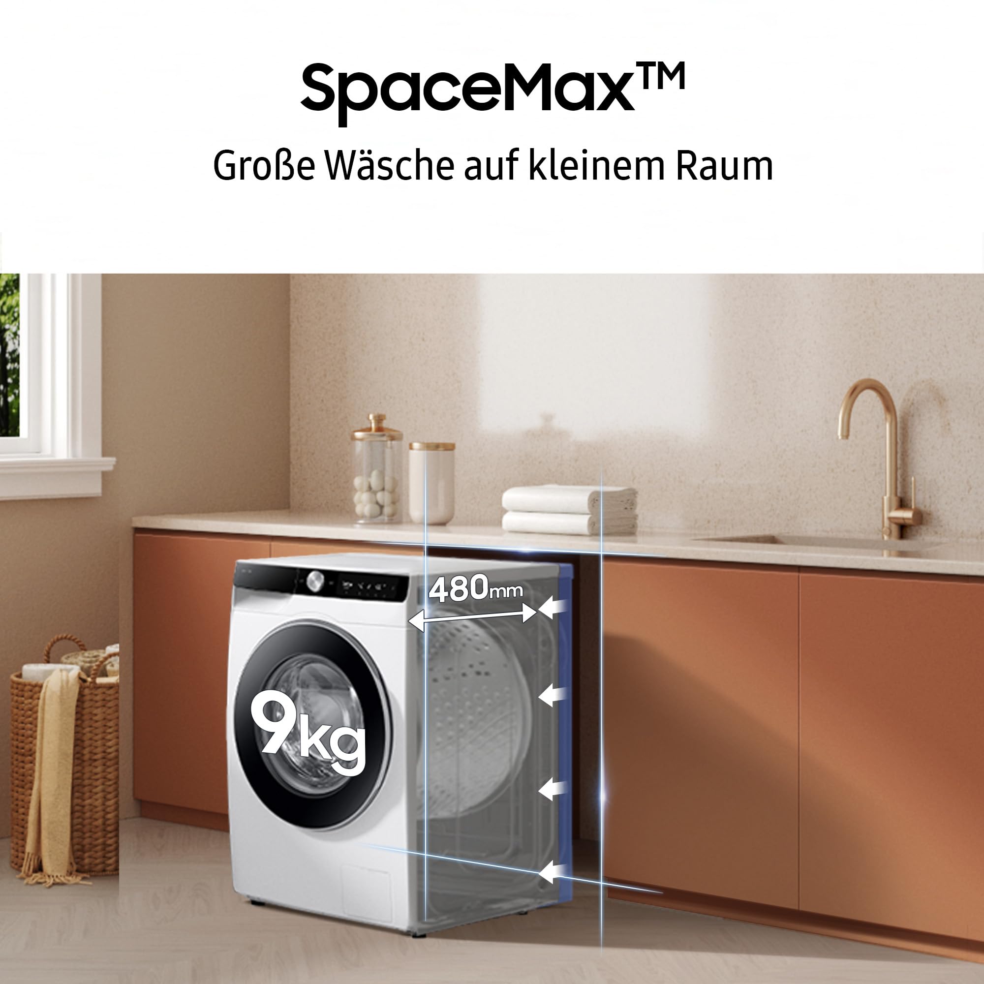 Samsung WW90DG6G94LKU2 Waschmaschine WW6100D SLIM, 9 kg, EEK: A (-10%), Klartext-Display, Dampfprogramm, SmartThings AI Energy Mode, Ecobubble, AI Wash, SuperSpeed 39 Min. Waschprogramm, Weiß