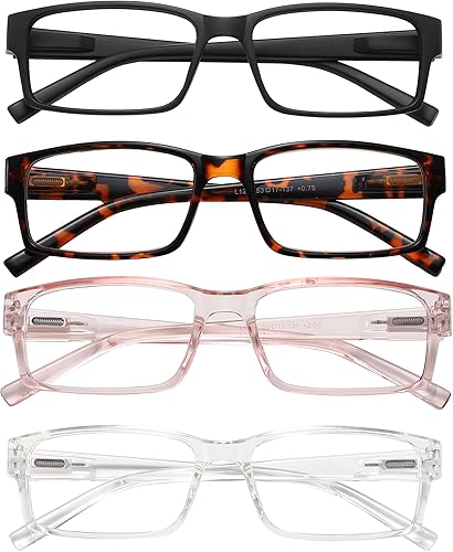 Rectangle Reading Glasses for Men and Women with Spring Hinges Clear Lens Readers
