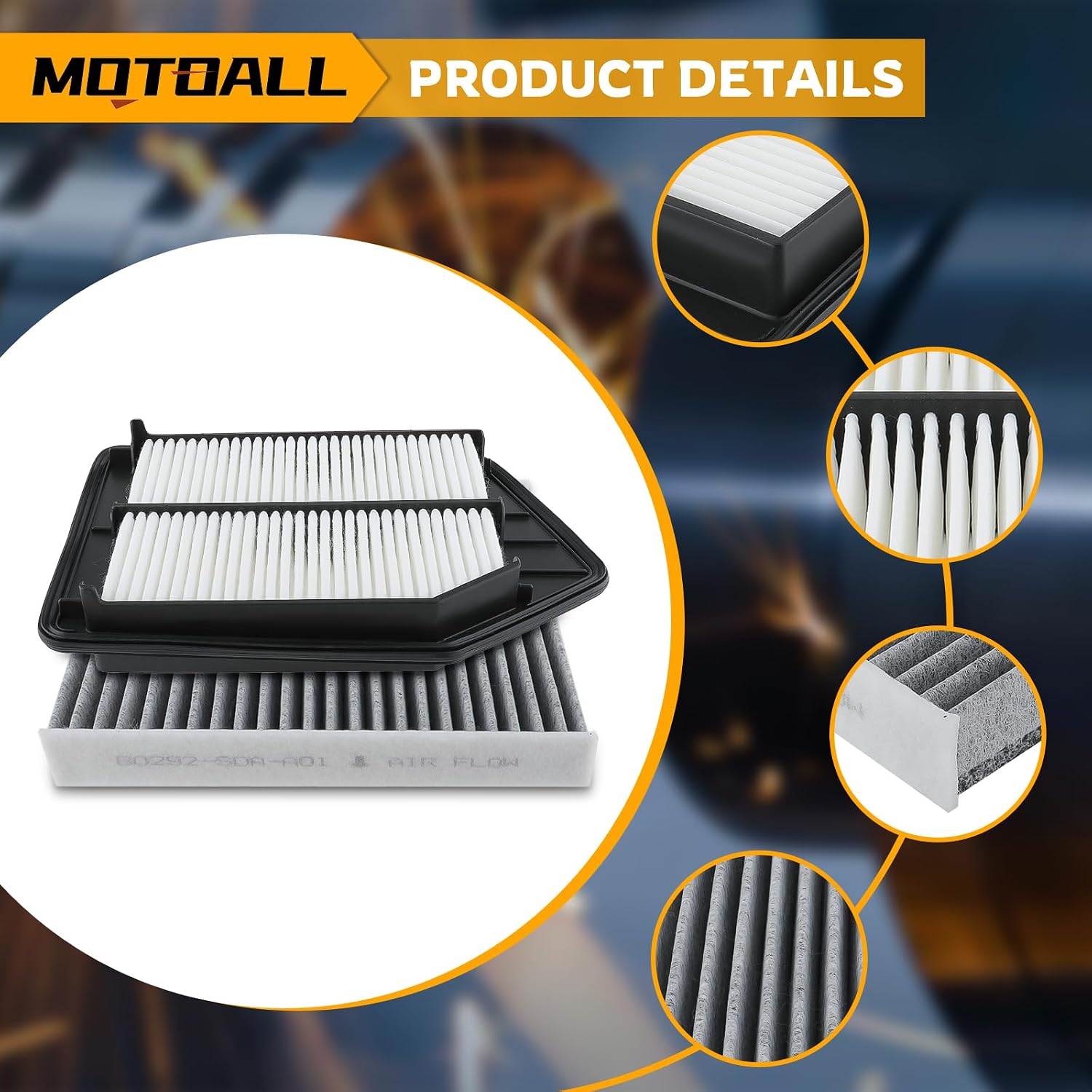 MOTOALL Engine Air Filter & Cabin Air Filter Combo Set 17220-5A2-A00 Fit for Honda Accord 2013-2017 for Acura TLX 2015-2020 Replaces# 80292-SDA-A01