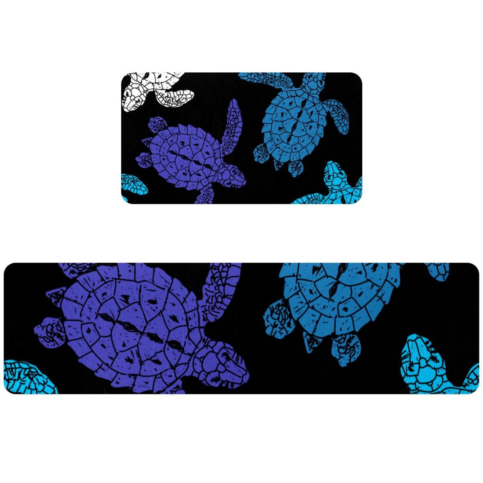Tapete de cocina negro de 2 piezas, alfombrilla absorbente con silueta de tortuga oceánica