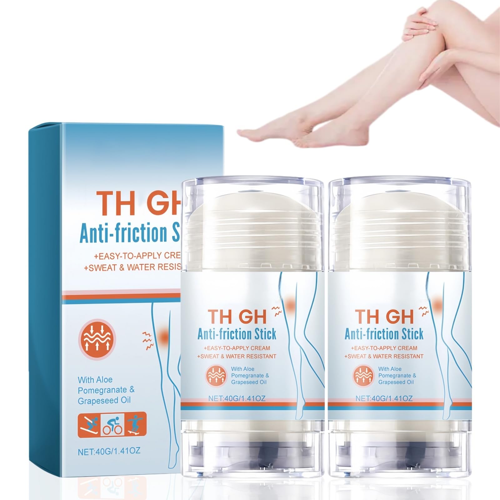 NAXIXI 2 * 40G Waterproof Anti Chafe Stick & Balm,Glide Anti Chafing Cream for Thi/ghs,Sweat Proof Friction Stick,Anti Chafing Cream & Balm for Protection,Thi/gh In/ner Anti-Chafing Bal/m