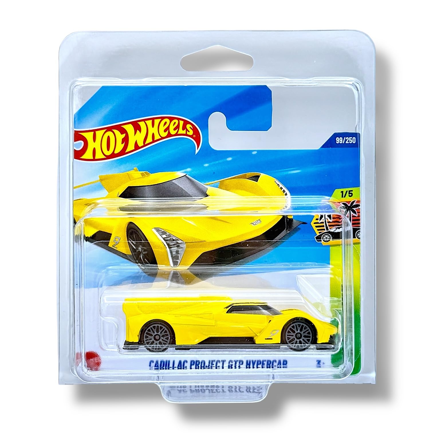 Hot Wheels Cadillac Project GTP Hypercar (Yellow) 1/5 HW Exotics - 2025-99/250 (Short Card) - includes a KLAS Car Keeper Protector Case - HYX40