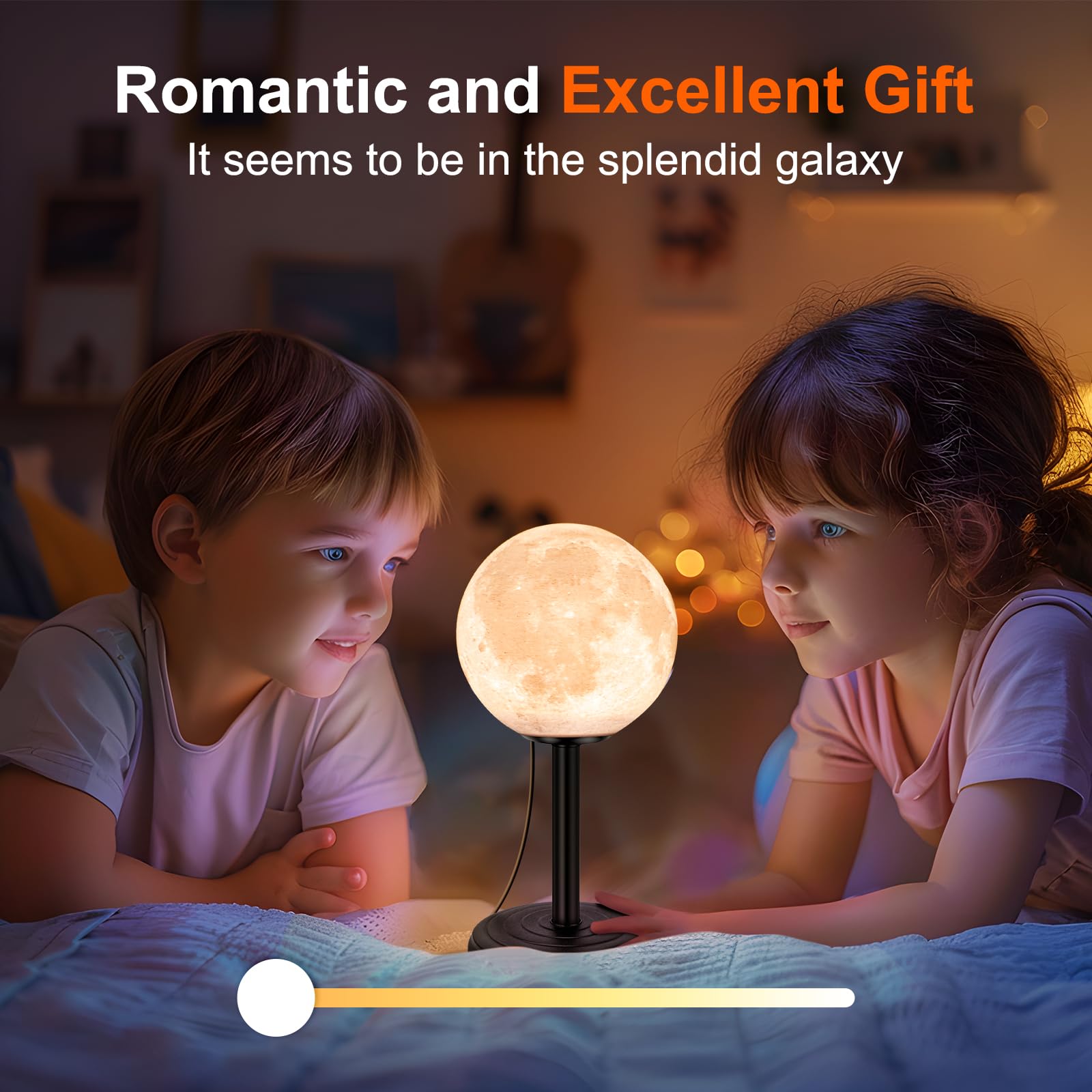Kangtaixin 3D Luna Lampada con Supporto, Lampada da Tavolo Lunare 3 Temperature di Colore, Cavo USB, Lampada Lunare Luce Notturna per Camera da Letto, Regali per Fidanzata, Donne, Ragazze, Bambini