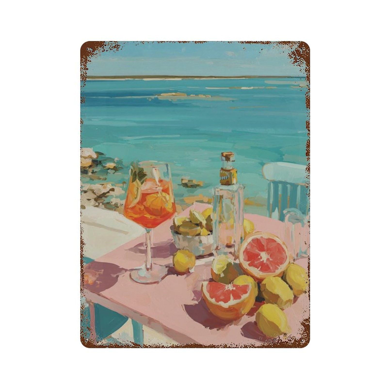 xiaoxiaoshen Aperol Spritz Coastal Citrus Still Life Mediterranean Summer Seaside Drink Itali Wall Decor Art Metal Tin Poster Modern Home Decor Art Home Bar Shop Decorations Vintage Sign 40x30cm
