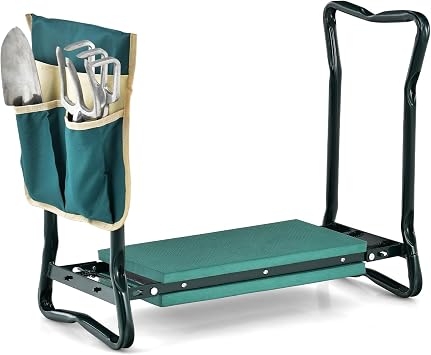 Goplus Garden Kneeler and Seat, Heavy-Duty Garden Bench w/Large Tool Pouch, Widen EVA Foam Kneeling Pad, Portable Gardening Gift for Women Men Seniors, Foldable Garden Stool for Kneeling & Sitting