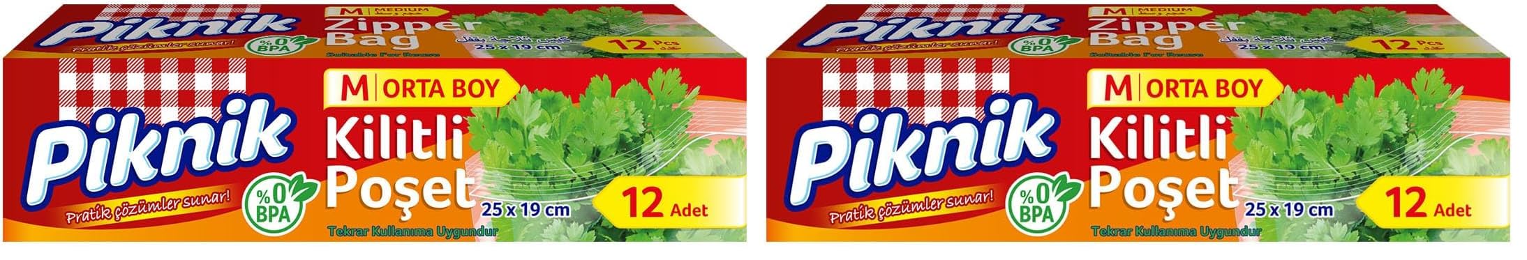 Piknik Orta Boy Kilitli Buzdolabı Poşeti 12li 2li paket