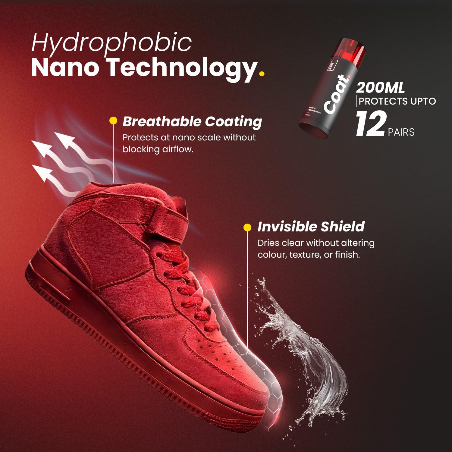 SHOEGR Abrigo Hidrófugo y Antimanchas 200 ml | Escudo impermeable invisible para zapatillas, ante, nobuck, cuero, zapatillas, lonas y bolsos | Nanoprotección contra la lluvia y el polvo.