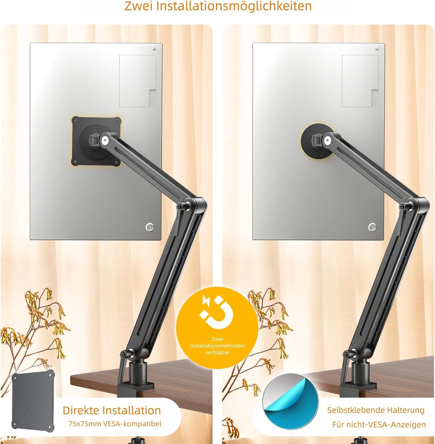 Tablet iPad Halterung Schreibtisch Magnetischer - Drehbare Basis 360 Grad Tablethalte VESA 75mm Schnellauslösung 4.7" 12.9" 15.6" 16" 17.3" und 18.5" Tragbarer Monitor Armhalter