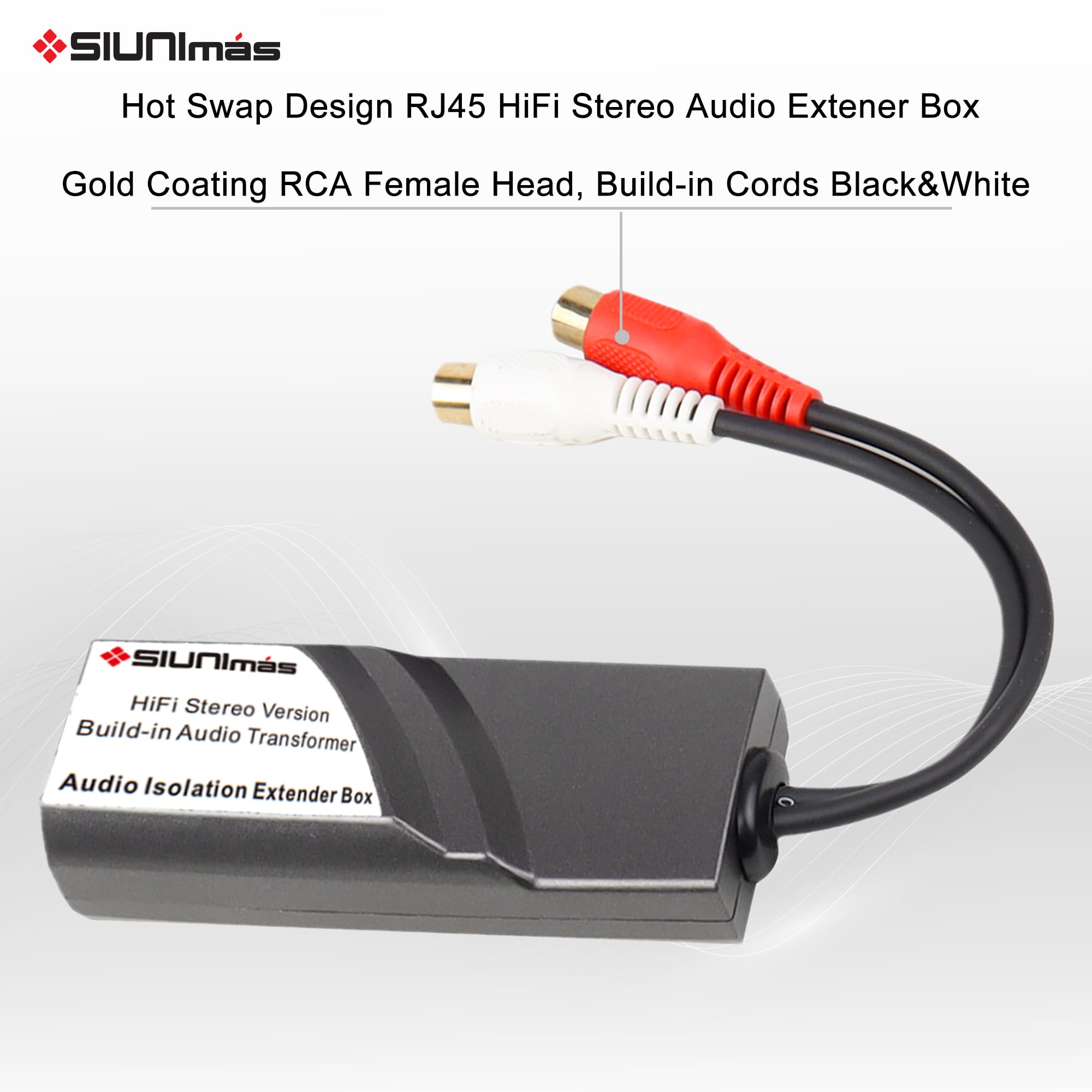Convertitore audio da RJ45 a RCA maschio-femmina, isolatori audio integrati che si collegano su Cat5/Cat6, ecc., connettori con rivestimento in oro di qualità a convertitore audio stereo RJ45