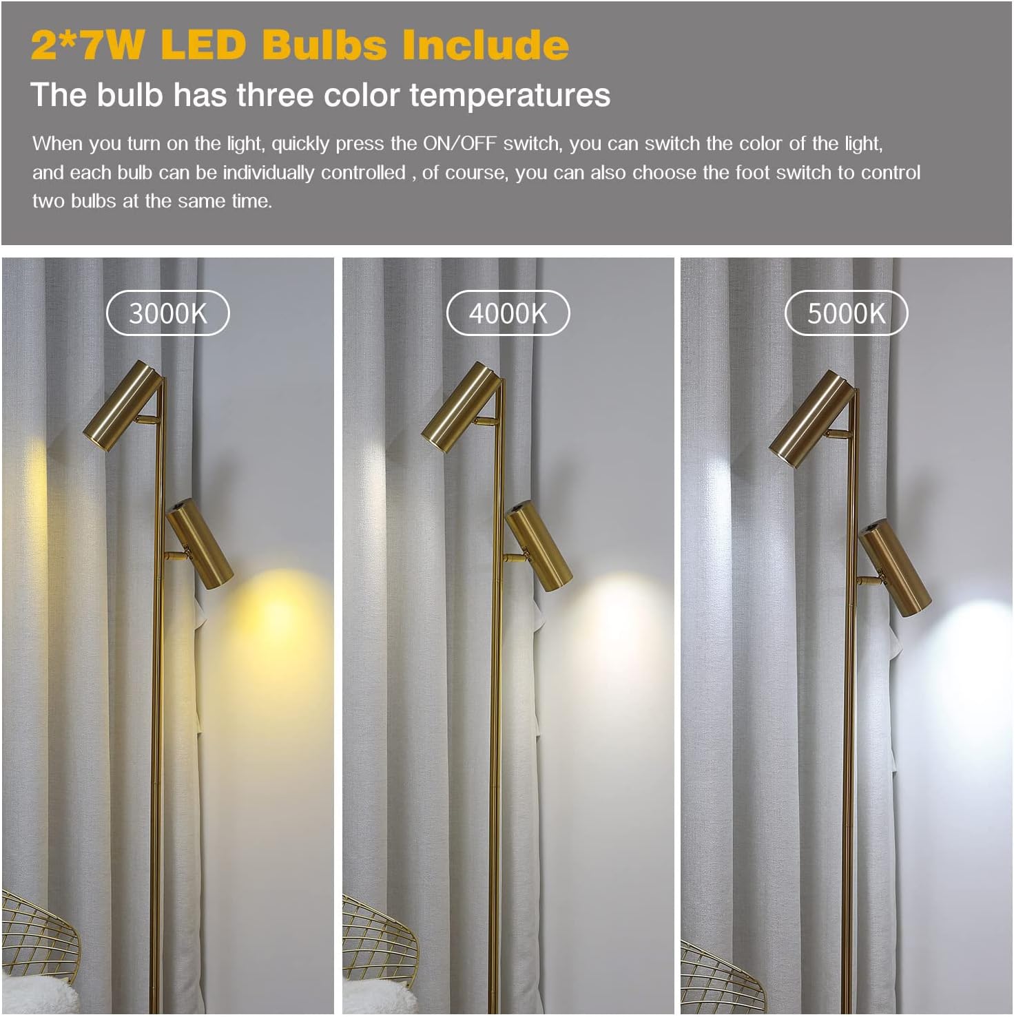 Hоttеѕt Sаlе Hsyile Lighting KU300211 Cozy Elegant Modern Creative Bedroom & Living Room Floor Lamp,Tall Pole Uplight for Office - with Bulb - Brass Finish - Adjustable Tree Floor Lamp with 2 Bulbs