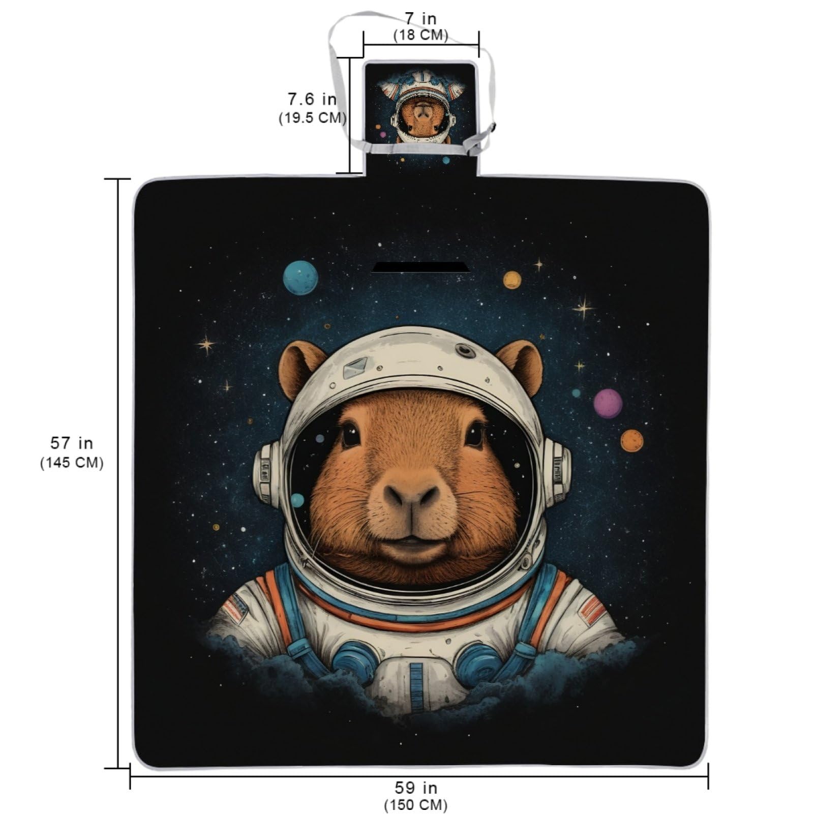 Kapibala – Couverture de pique-nique astronaute imperméable, tapis de plage 150 x 145 cm, tapis de pique-nique lavable et léger avec poignée pour randonnée, voyage, camping, parcs